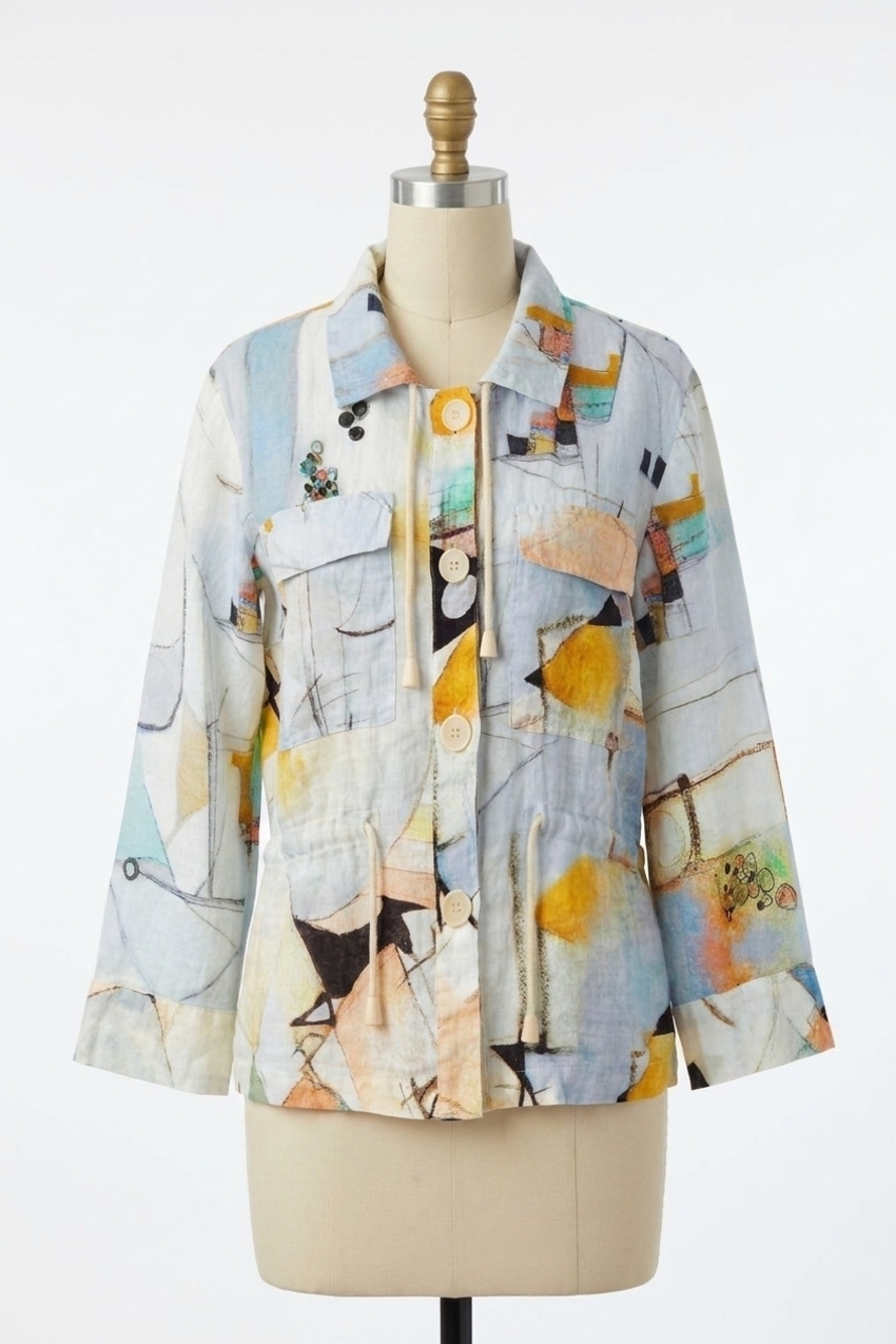 NEW DOLCEZZA women's untitled 9 linen jacket in multi
